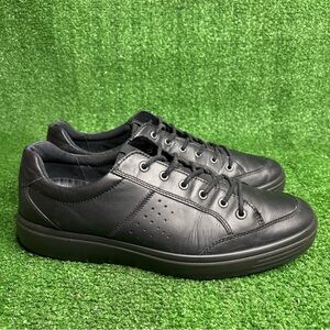 Ecco Black Leather Mens Lace Up Casual Sneakers Size EU 46 / US 12